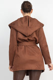 Suede Hooded Waist-tie Belt Jacket