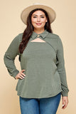 Plus Size Solid Long Sleeve Fashion Top