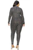 Plus Geo Pattern Glitter Printed Jumpsuit