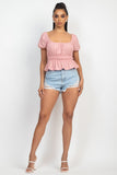 Puff Sleeve Eyelet Peplum Top