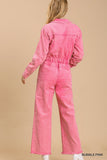 Mid button down stone wash wide leg distressed jumpsuit & side pockets with no lining