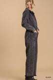 Mid button down stone wash wide leg distressed jumpsuit & side pockets with no lining