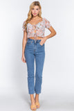 Short Slv Front Tie Print Woven Top