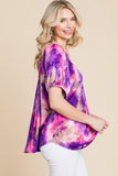 Venechia Tie Dye Bubble Sleeves Tunic Top