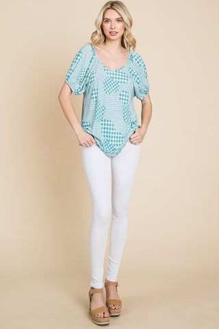 Hounds Tooth And Check Plaid Top