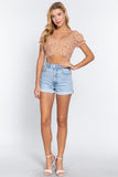 Short Slv Print Crop Woven Top