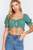 Short Slv Print Crop Woven Top