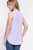 Sleeveless Henley Neck Woven Top