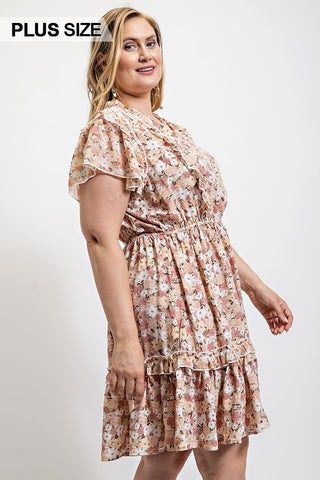 Floral Printed Ruffle Detail Dress With Elastic Waist