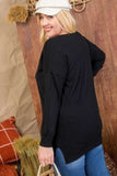 Plus Size V Neck 3/4 Sleeve Side Slit Hi-lo Sweater