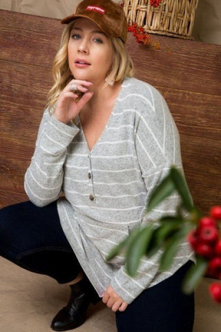 Brushed Hacci Two Tone Stripe Top