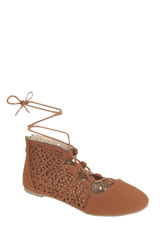 Ladies fashion closed round toe wedge, ballerina style flat, with tie up - merchandiserus2