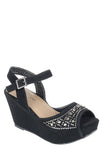Ladies fashion  wedge sandal, open almond toe, wedge heel, buckle closure, rhinestone-adorned lower - merchandiserus2