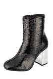 Ladies fashion sequenced combat ankle boot, closed round toe, block heel, zipper closure - merchandiserus2